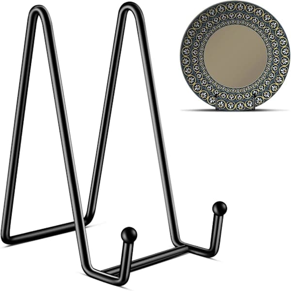 3-pakning 15 cm tallerkenstativ for visning, tallerkenholder, bilderammestativ svart metallrammeholder for bøker, lite staffeli, dekorativ