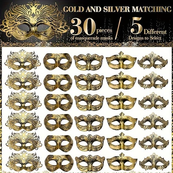 30 stk. maskerademasker, velegnet til Valentinsdag-kostumefester