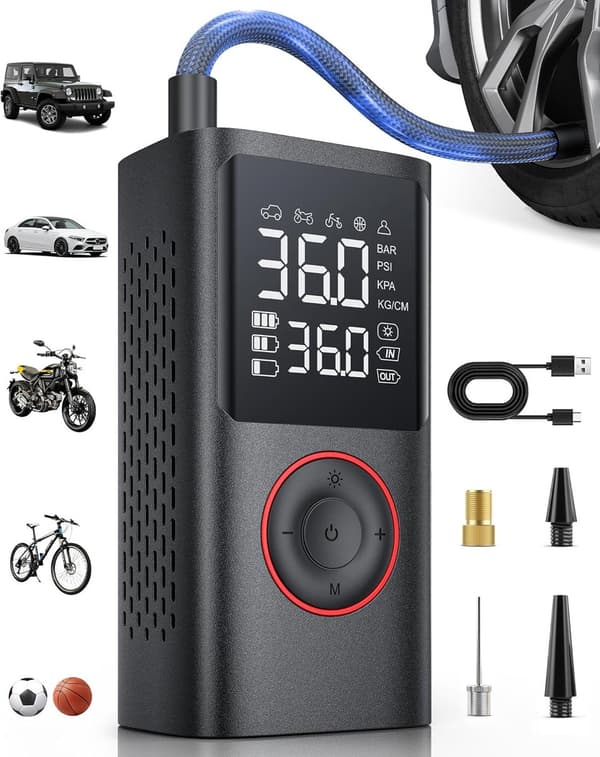 Elektrisk sykkelpumpe - Scooter motorsykkel bil - 4000 mAh - Bærbar luftkompressor dekkpumpe - Opptil 10,3 bar - USB oppladbar