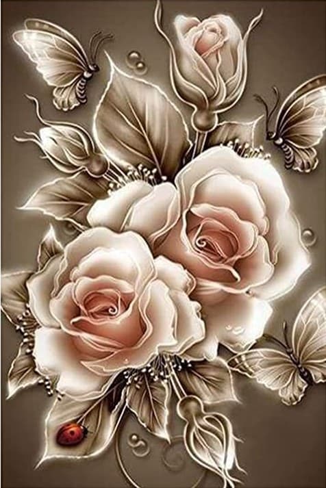 5D Diamantmaleri, Vase Full of Diamonds, Butterfly and Bird Flower Decorative Painting-Dark Rose Gold-(12*16 inches)