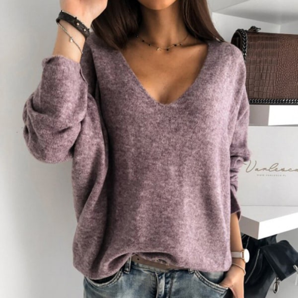 Women Winter Oversized Long Sleeve Bf Style Loose Knitted Tops Purple M