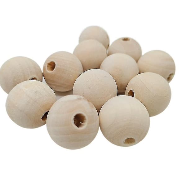 100 stk Naturlige Runde Treperler 16mm, Naturperler til Håndverk, DIY Håndverk Smykkeproduksjon, Ubehandlet Treballer