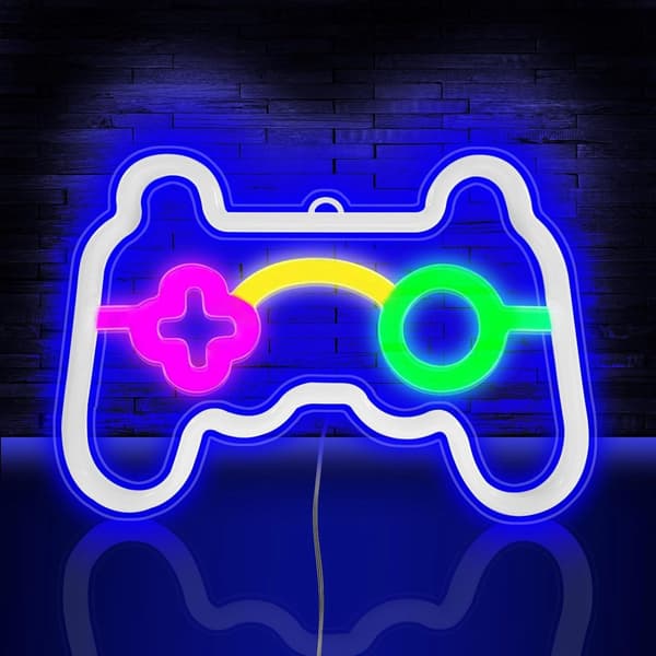 Spill neon skilt, neonlampe, gaminglampe, ikke-dimbar blått LED-lys, vegglampe med USB-strømforsyning, neonlys for soveromsvegg