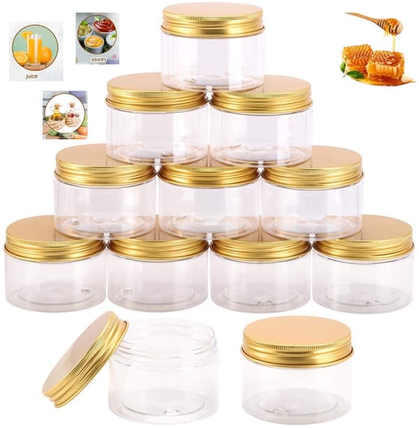 12 st Klar Burk Krämburk Dispenser med Aluminiumlock Kosmetisk Förpackning Klar Plast Slime Burk med Lock Återfyllningsbar Tom Rund Behållare 120 ml
