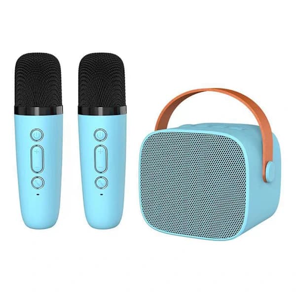 HA-Mini Karaoke-maskin for barn og voksne, bærbar Bluetooth-karaokehøyttaler med 2 trådløse mikrofoner Blå