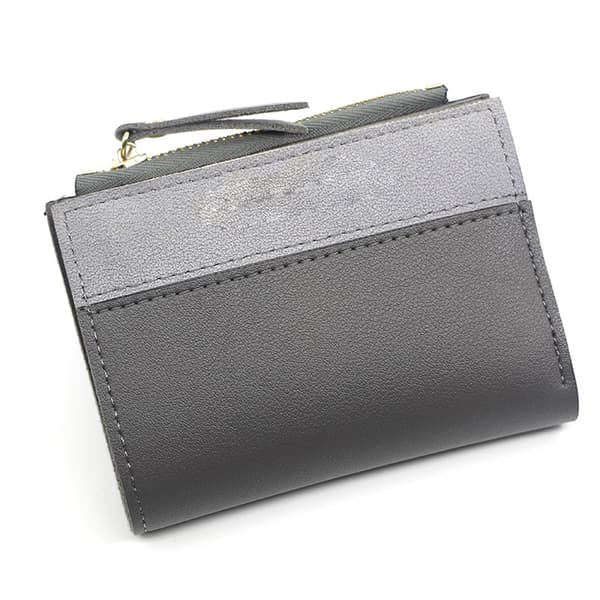 Lille pung til kvinder, slank læder Bifold Front Pocket Damepung med lynlås møntpung, grå