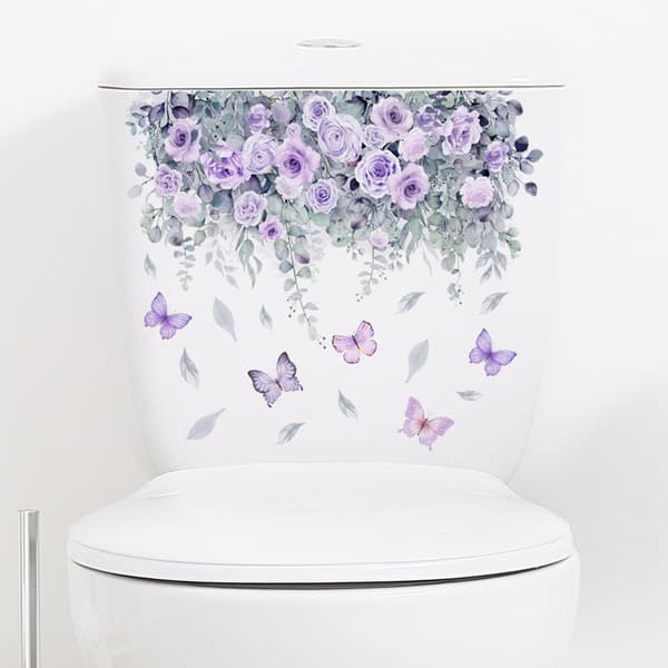 Planteblader Blomster Toalettsete Lokk Klistremerker Selvklebende Baderom Vanntett Toalettklistremerke for Baderoms Sisterne Dekor
