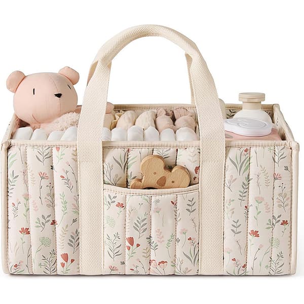 Blomstermønstret Babybleieveske 38×25×18 cm, Stelleveske for Mødre og Fedre, Romslig Mamma-veske