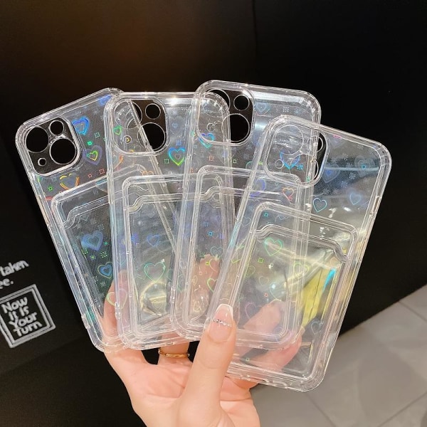 b behover. Iphone 13, Pro & Max Holografisk Cover Med Pung Til Kort Transparent One Size