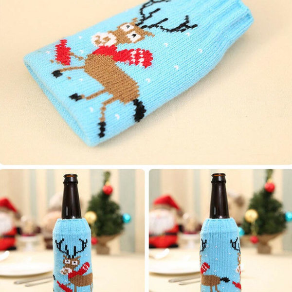 Christmas Wine Bottle Cover Knitted Bag Xmas Party Dinner Table Elk