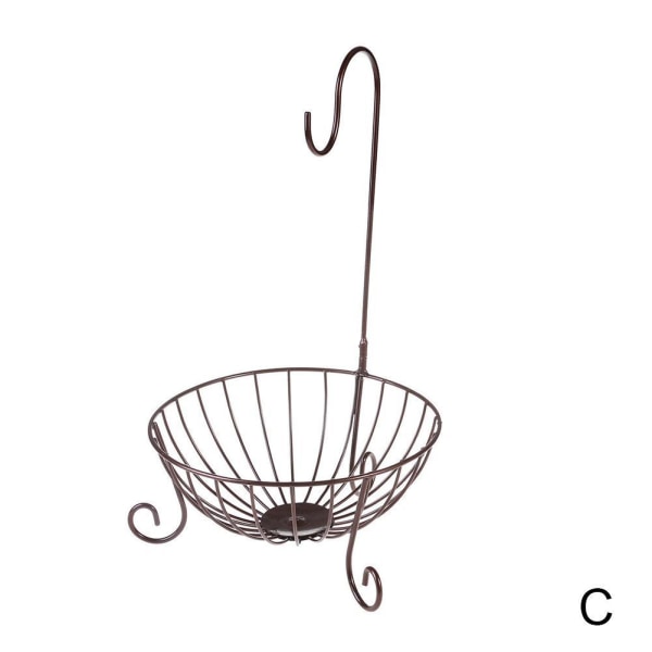 Kitchen Metal Fruit Basket With Detachable Banana Hanger Hold White
