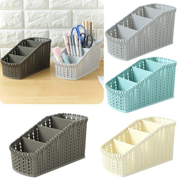 Multi Purpose Plastic Woven Storage Basket Home Office O C Light Gray