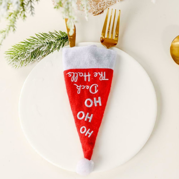 New Christmas Ornament Small Hat And Fork Cover Table D Red
