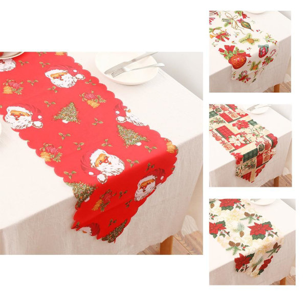 New Decorations Christmas Polyester Printed Table Flag Safflower B
