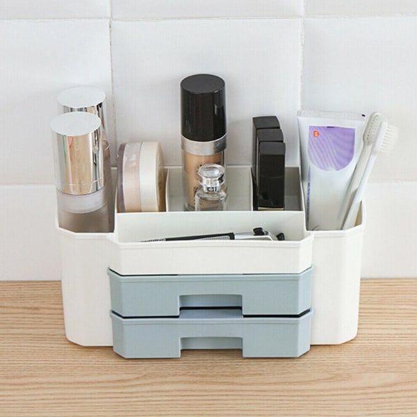 Plastic Makeup Organizer Cosmetic Storage Box Drawer Case Brush B Blue