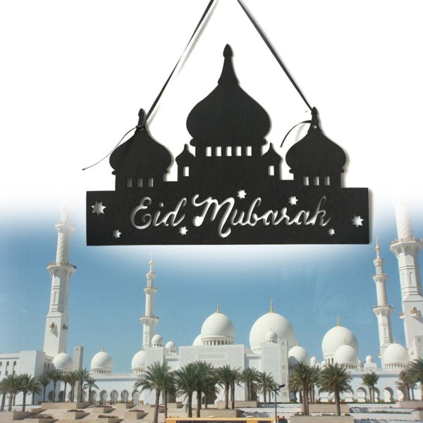 Wooden Eid Mubarak Decoration For Home Moon Islam Mosque Muslim A Black
