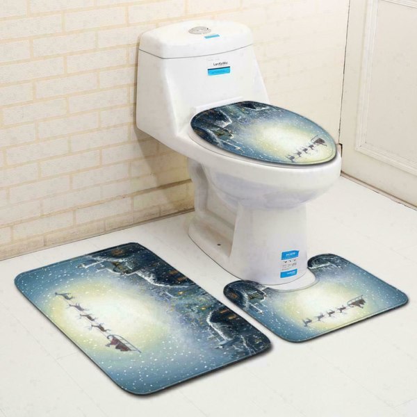 Xmas Snowman Waterproof Shower Pedestal Toilet Seat Mat Home A A0109