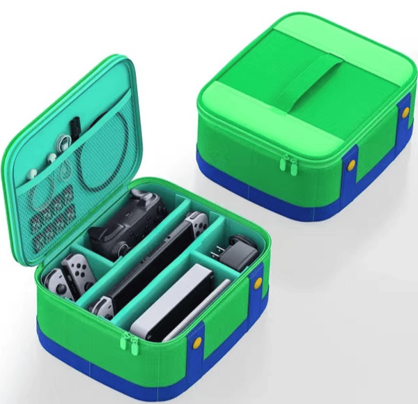 Veske for Switch med bærehåndtak for Nintendo Switch/Lite/OLED, bærbar myk skall vanntett beskyttelsesoppbevaring reiseveske green-yux