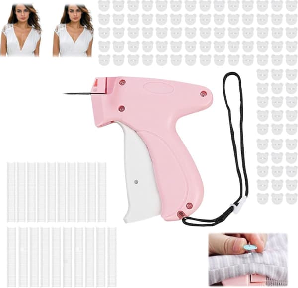 Tekstilpistol Startsett - Klesmerke Pistol - Sy Tang - 100 Bjørnestifter, 1100 Plastnåler - Rask Klesfikser - Hurtig Klesfikser