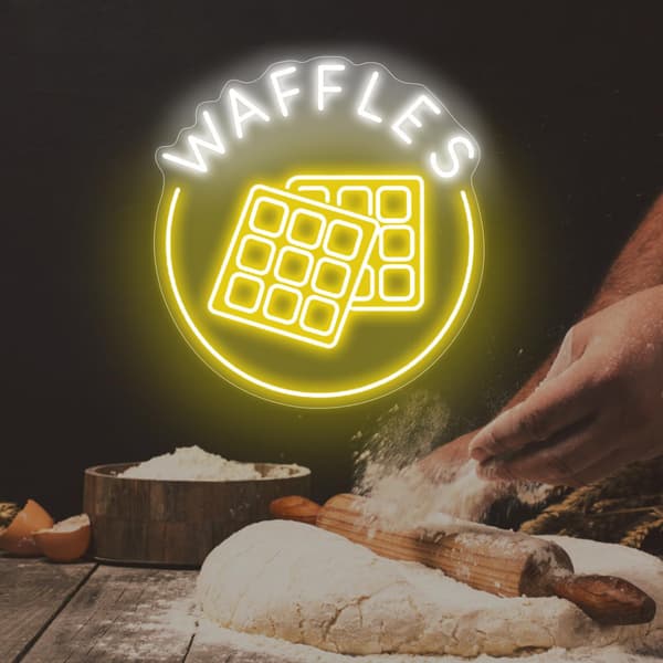 Vafler Neonskilt Bakeri Butikk Dessert Hus LED Neonlys Kaffebar Kafé Hjem Kjøkken Veggkunst Dekorasjon Gave, Spiseinnredning, Mat Neonlys