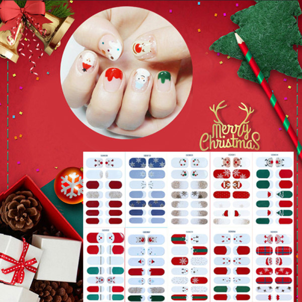1pc Christmas Snowman Elk Nails Sticker Adhesive Foil Decals Nai D