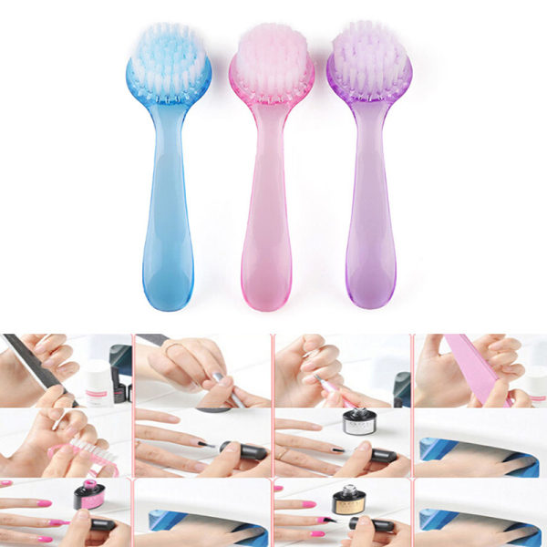 1x Handheld Round Head Washing Brush Nail Art Uv Gel Dust Clean One Size