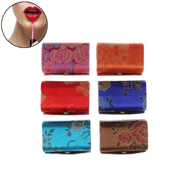 Embroidered Flower Lipstick Makeup Case Box Mirror Hasp One Size