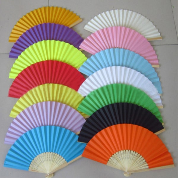 New Potable Chinese Plain Hand Held Fabric Folding Fan Summer Po Pink