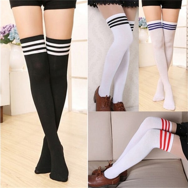 Over The Knee Thigh High Cotton Socks Stockings Leggings Women L White Black One Size