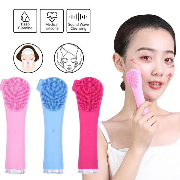 Silicone Ultrasonic Cleansing Vibration Face Cleaning Brush Pore Pink