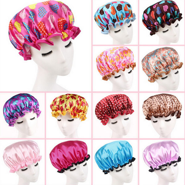Women Shower Caps Colorful Bath Hair Cover Adults Waterpr Rose