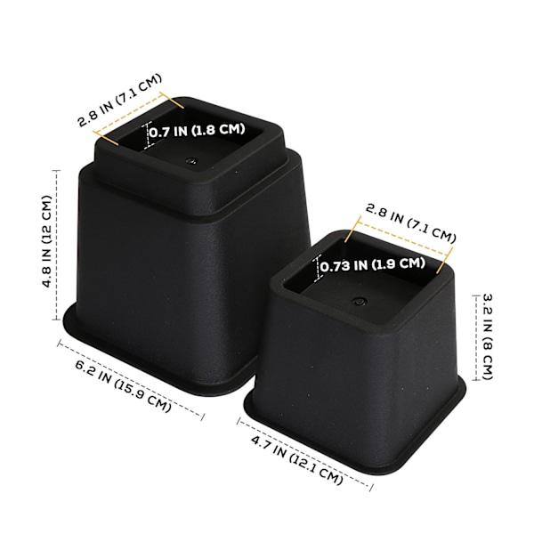 Justerbare sengebenforhøjere (Sæt med 8 stk. 4 store + 4 små) -FD-