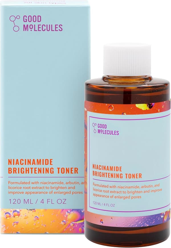 Good Molecules Niacinamid Lysnende Toner, indeholder niacinamid, C-vitamin og arbutin, hjælper med at minimere porer.