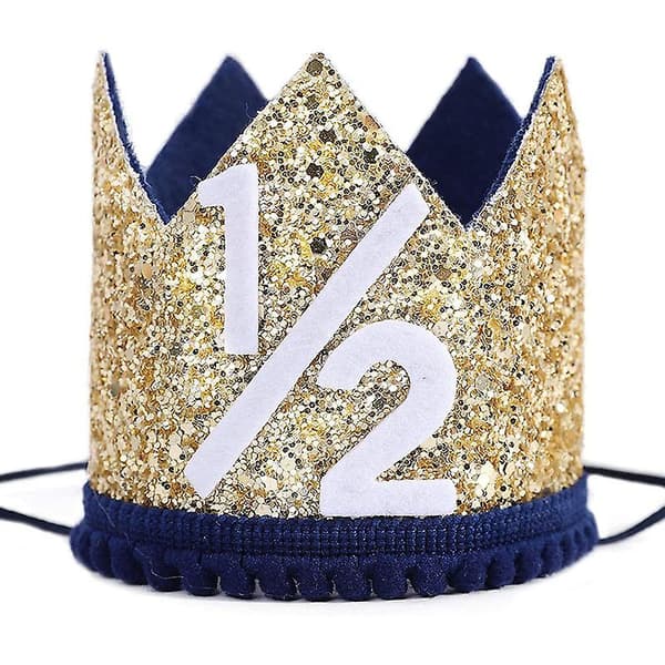 12 st 1-årsdagskrona för bebisar, flickor och pojkar, halva året, nummerfestmössa, blå, 1 år, glitterhatt, pannband, födelsedagsfestdekoration