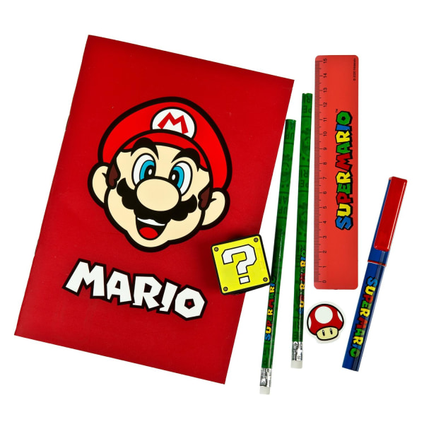 Super Mario 7-pack Stationery Sæt Skolesæt Med Kuglepenne Notesb Multicolor