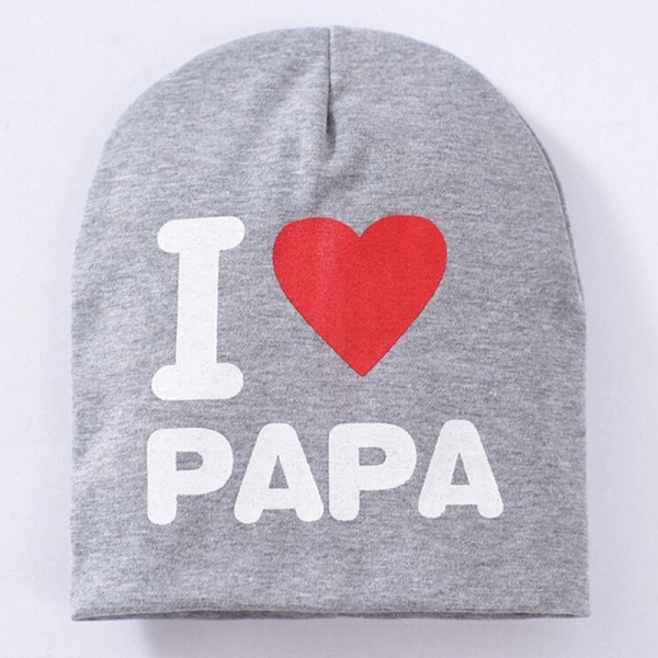 1x Kids Hat Knitted Cotton Toddler Beanie Cap I Love Papa Mama 3 Grey