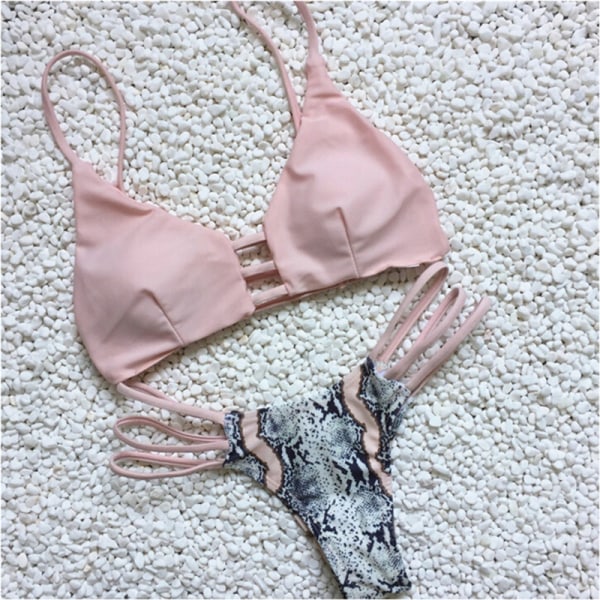 2017 Women Bikini Set Swimwear Bandage Push-up Padded Swimsuit B Pink M