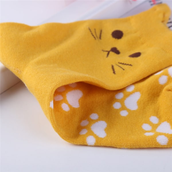 Candy Color Cat Footprints Socks Cute Women Cotton Warm Wo Yellow 25cm