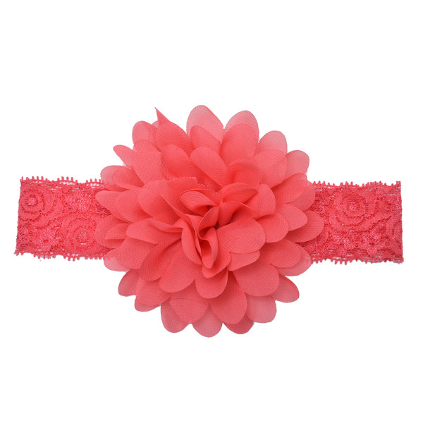 Lace Flower Headband Girl Elastic Hair Ribbon Chiffon Baby Flowe Watermelon Red