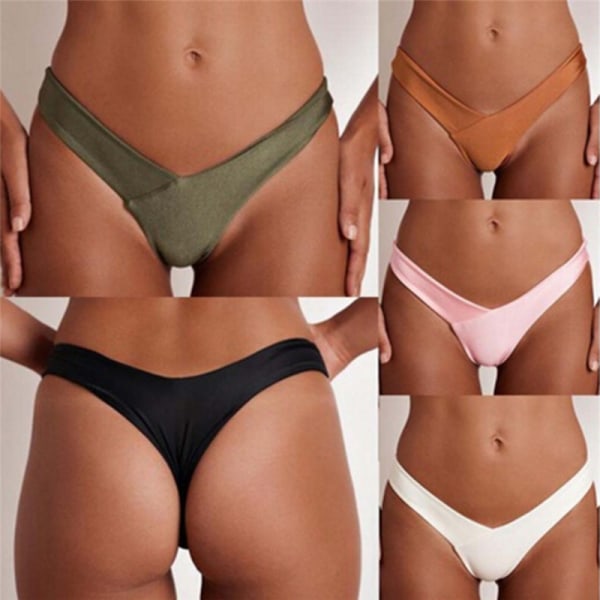 Sexy Women Bikini Thong Bottom Brazilian V Cheeky Ruched Semi Sw Green L