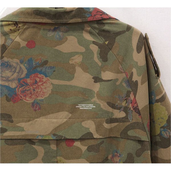 Women Jackets Army Green Camouflage Coat Zipper Cardigans Denim Xl