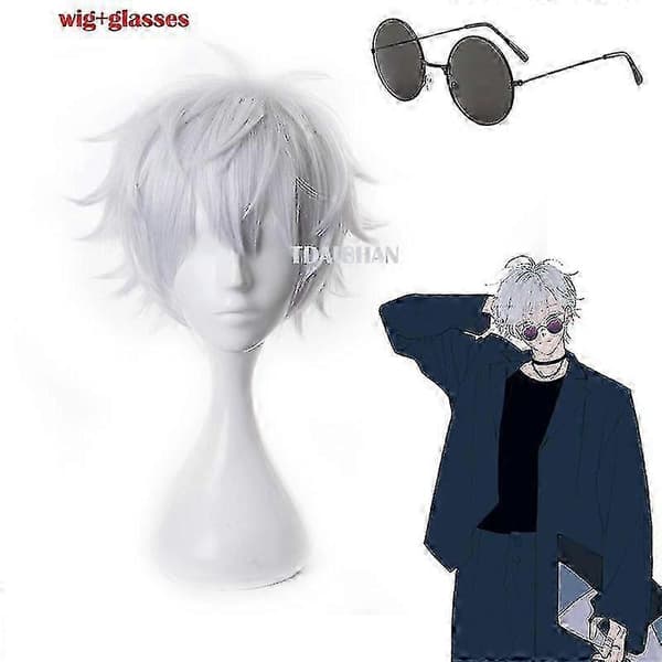 2023-gojo Satoru Cosplay Peruker Anime Jujutsu Kaisen Gojo Kort Värmebeständigt Syntetiskt Hår Med Perukmössa Partyperuk Utan Ögonlapp (FMY)
