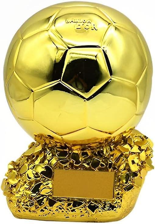 Harpiks Fotball Ballon d'Or Trofé Forgylt Farge Fotball Beste Spiller Pris Troféer Fans Hjem Decor Display Ornamenter, 16cm  (FMY)