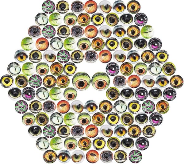 120 stk. dyreøyne cabochons 6 mm 15 stiler Halloween-dekorfliser glasskuppel cabochons ugle slange katt ugle fugl menneske pupill øyne fliser for leir