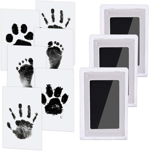 Baby Hånd- og Fotavtrykksett, 3 Blekkputer med Clean-Touch, 6 Avtrykkskort, Kjæledyrpote Blekkfritt Avtrykk, Trygt Giftfritt for Føtter og Hender