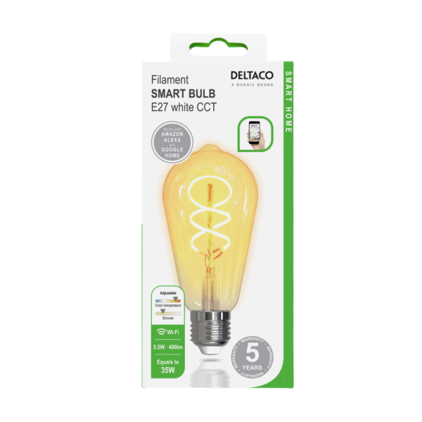 Köp Deltaco Smart Home FILAMENT LED-lampa, E27, WiFI, 5.5W | Fyndiq