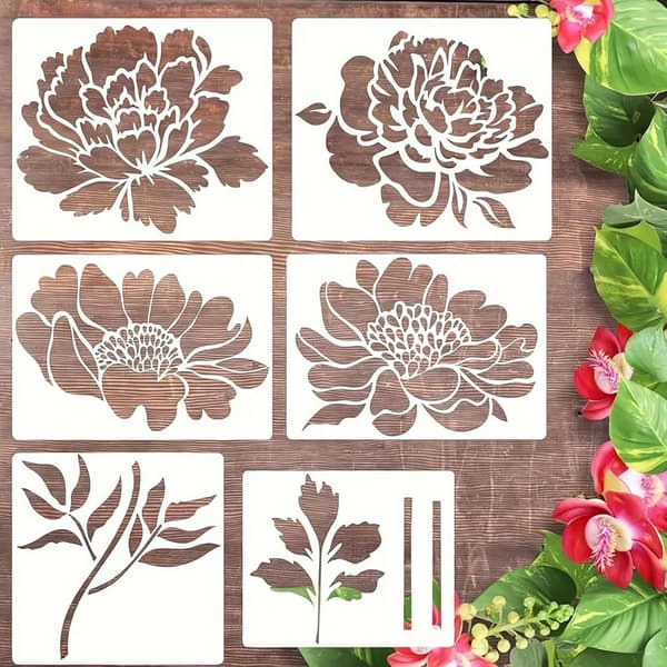 Store blomstermønster-sjablonger for hagegjerde, gjenbrukbare malesjablonger, 6 stk B- 35,5 cm x 30,5 cm