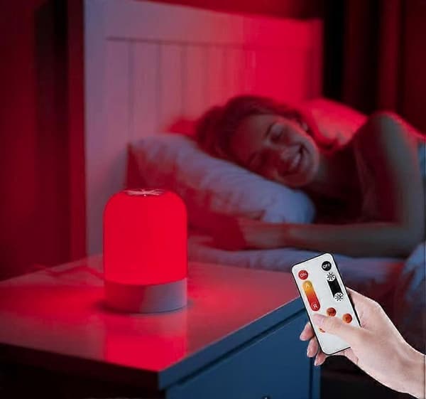 Rød nattlampe Rød lysterapi Søvn, 670nm Rødt lys Nattlampe for søvn, Null blått lys, Berøring og fjernkontroll, For å støtte dyp avslapning