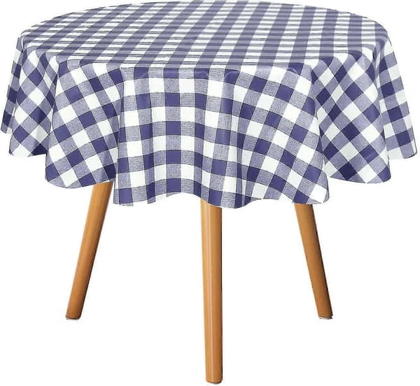 Rutig Rund Duk 152 cm - Vanntett, Flekkbestandig og Rynkefri Vaskbar Duk, Kongeblå og Hvit
