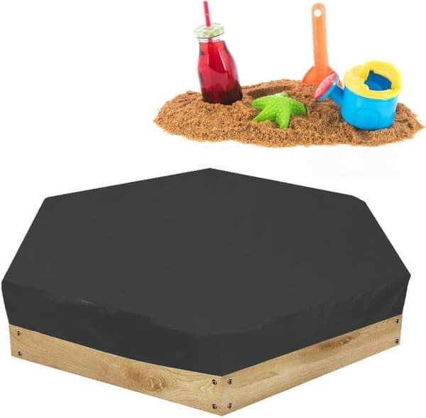 Vanntett sandkassedeksel – sekskantet deksel med snøring, Oxford-stoff, svart 180x150x20 cm, for barn og hage-FF-